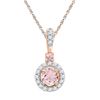 Image 1 : 10kt Rose Gold Round Lab-Created Morganite Solitaire Pendant 1/2 Cttw