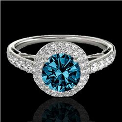 1.65 ctw SI Certified Fancy Blue Diamond Halo Ring 10k White Gold