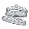 Image 1 : Sterling Silver His & Hers Round Diamond Solitaire Matching Bridal Wedding Ring Band Set 1/12 Cttw