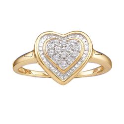 14kt Yellow Gold Round Diamond Heart Frame Cluster Ring 1/10 Cttw