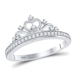 10kt White Gold Round Diamond Crown Tiara Fashion Ring 1/6 Cttw