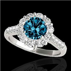 2 ctw SI Certified Fancy Blue Diamond Solitaire Halo Ring 10k White Gold