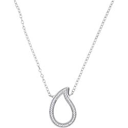 10kt White Gold Round Diamond Teardrop Pendant Necklace 1/10 Cttw