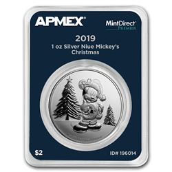 2019 Niue 1 oz Silver $2 Mickey Christmas (MD® Premier Single)