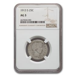 1913-S Barber Quarter AG-03 NGC