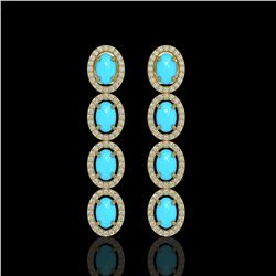 4.84 ctw Turquoise & Diamond Micro Pave Halo Earrings 10k Yellow Gold