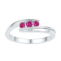 Sterling Silver Round Lab-Created Pink Sapphire 3-stone Ring 1/2 Cttw