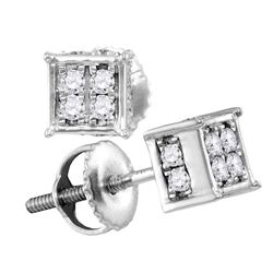 10kt White Gold Round Diamond Square Cluster Screwback Earrings 1/4 Cttw