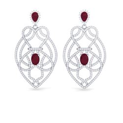 7 ctw Ruby & Micro VS/SI Diamond Heart Earrings Designer 14k White Gold