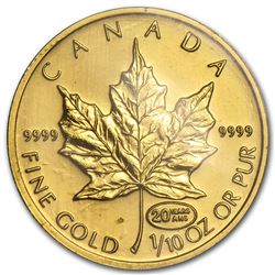 1999 Canada 1/10 oz Gold Maple Leaf BU (20 Years ANS Privy)