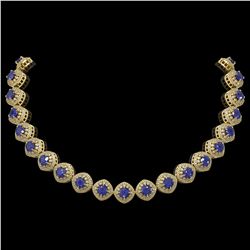 82.17 ctw Sapphire & Diamond Victorian Necklace 14K Yellow Gold