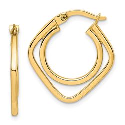 14k Yellow Gold Square & Circle Hoop Earrings - 33 mm