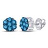 Image 1 : 10kt White Gold Round Blue Color Enhanced Diamond Cluster Earrings 1/2 Cttw