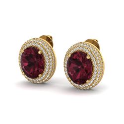 9 ctw Garnet & Micro Pave VS/SI Diamond Earrings 18k Yellow Gold