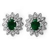 Image 1 : 3.10 ctw Emerald & Diamond Earrings 14k White Gold