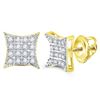 Image 1 : 10kt Yellow Gold Mens Round Diamond Kite Square Cluster Stud Earrings 1/10 Cttw