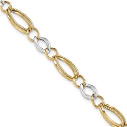 14k Solid Gold Two-tone Textured Link Bracelet