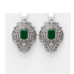 15.07 ctw Emerald & Diamond Earrings 18K White Gold