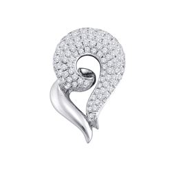 14kt White Gold Round Pave-set Diamond Curled Heart Pendant 3/4 Cttw