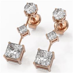 2.32 ctw Princess Cut Diamond Designer Earrings 18K Rose Gold