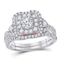 14kt Two-tone Gold Round Diamond Bridal Wedding Engagement Ring Band Set 1.00 Cttw
