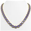 56.69 ctw Tanzanite & Diamond Micro Pave Halo Necklace 10k Yellow Gold