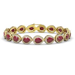 21.69 ctw Ruby & Diamond Micro Pave Halo Bracelet 10k Yellow Gold