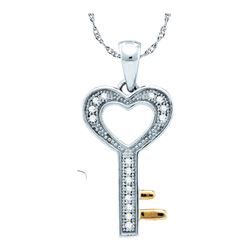 Sterling Silver Round Diamond Heart Key Love Pendant 1/20 Cttw