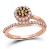 Image 1 : 10kt Rose Gold Round Brown Diamond Cluster Ring 1/2 Cttw