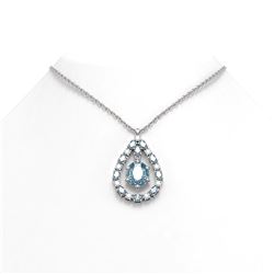 9.97 ctw Blue Topaz & Diamond Necklace 18K White Gold