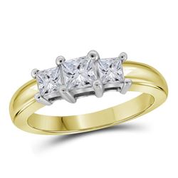 14kt Yellow Gold Princess Diamond 3-stone Bridal Wedding Engagement Ring 5/8 Cttw