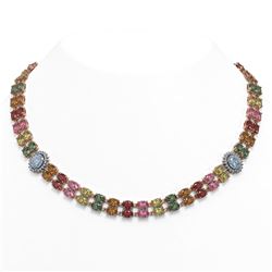 65.29 ctw Sapphire & Diamond Necklace 14K Rose Gold