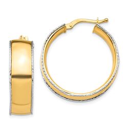 14k Rose & White Gold Polished Hoop Earrings - 2x25 mm