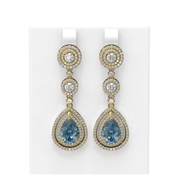 8.52 ctw Blue Topaz & Diamond Earrings 18K Yellow Gold
