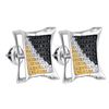 Image 1 : Sterling Silver Mens Round Black Yellow Color Enhanced Diamond Square Cluster Earrings 1/4 Cttw