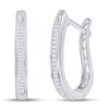 Image 1 : Sterling Silver Baguette Diamond Channel-set Oblong Hoop Earrings 1/4 Cttw