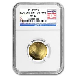 2014-W Gold $5 Commem Baseball HOF MS-70 NGC