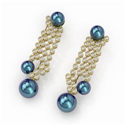 5.76 ctw Diamond Designer Pearl Earrings 18K Yellow Gold