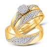 Image 1 : 10kt Yellow Gold His & Hers Round Diamond Cluster Matching Bridal Wedding Ring Band Set 1/2 Cttw