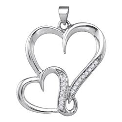 Sterling Silver Round Diamond Double Heart Pendant 1/10 Cttw