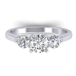 1.37 ctw Certified VS/SI Diamond Art Deco 3 Stone Ring 14k White Gold
