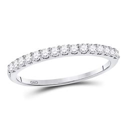 14kt White Gold Round Pave-set Diamond Single Row Wedding Band 1/4 Cttw