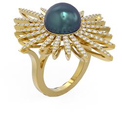 1.87 ctw Diamond & Pearl Ring 18K Yellow Gold