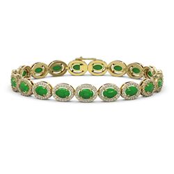 15.20 ctw Jade & Diamond Micro Pave Halo Bracelet 10k Yellow Gold