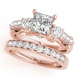 1.85 ctw VS/SI Diamond 3 Stone Princess Cut 2pc Set 14k Rose Gold