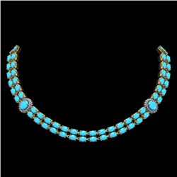 29.16 ctw Turquoise & Diamond Necklace 14K Yellow Gold