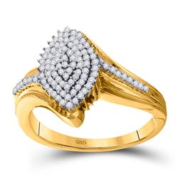 10kt Yellow Gold Round Diamond Oval Marquise-shape Cluster Ring 1/3 Cttw