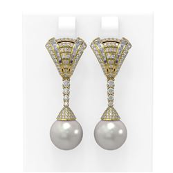 3 ctw Diamond & Pearl Earrings 18K Yellow Gold