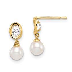14k White Freshwater Cultured Pearl Dangle Post Earrings - 56 mm