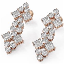 4 ctw Princess Cut Diamond Designer Earrings 18K Rose Gold